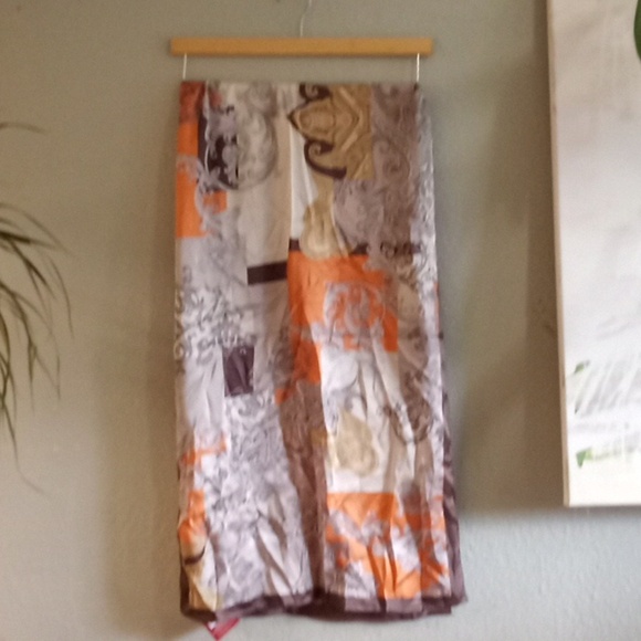 Shanghai Silk Bohemian Chocolate Cream Gold Orange Classic Quiet Luxury Scarf - Picture 3 of 6